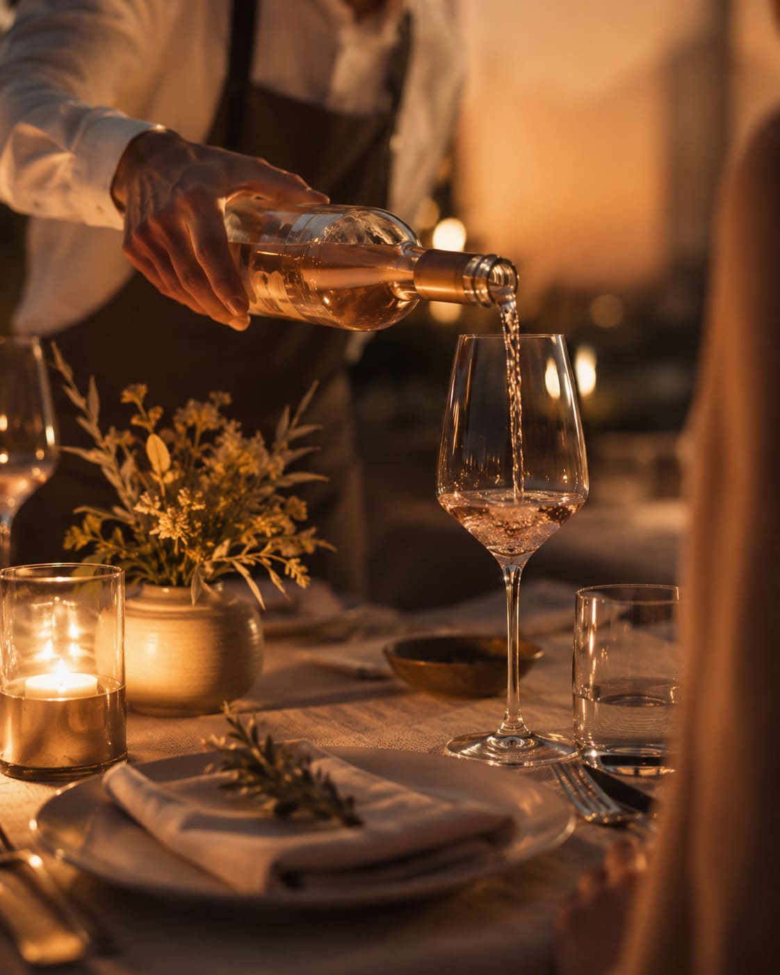 Wein wird am Tisch eingeschenkt